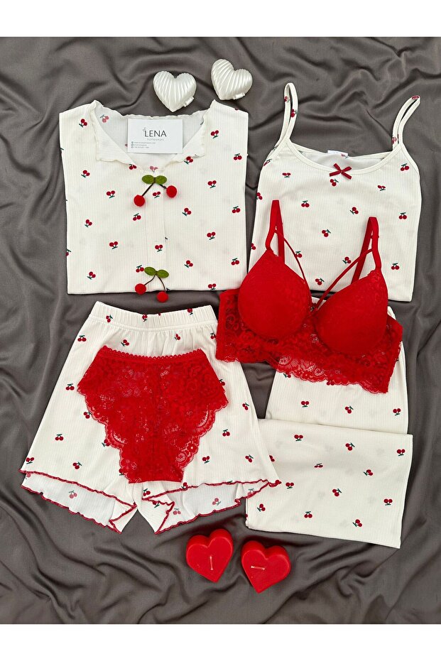 6-Piece Oslo Fabric Patterned Pajama Set with Women's Underwear