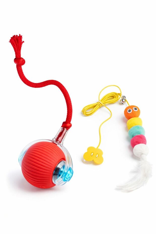 Automatic Moving Tail Cat Ball and Caterpillar Elastic Cat Fishing Rod Set Can Be Hanged