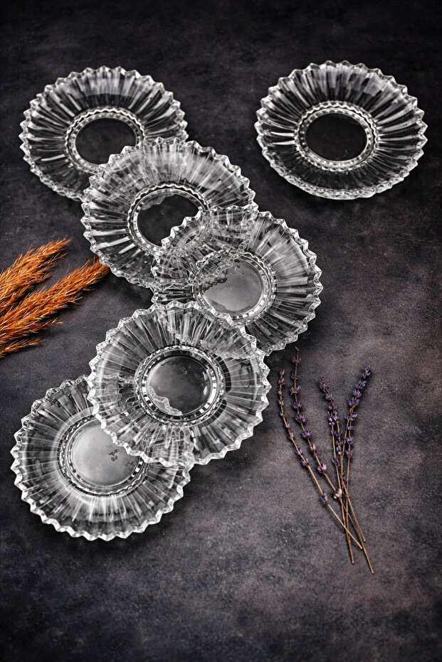 Set of 6 12 cm Glass Tea Plates Elysia and Chubby Cups Compatible Striped