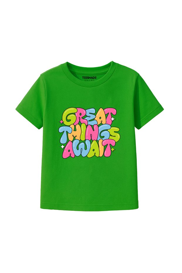 Great Things Await T-Shirt for Unisex Kids – 100% Cotton Multiple Colors – Sizes 0-16 Years