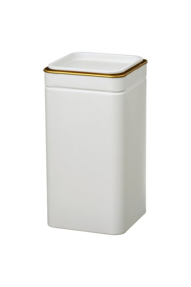 BLOMNING Tin with lid, off-white/for coffee/tea, 10 x 10 x 20 cm