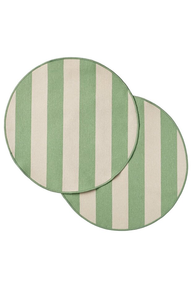 SMÖRFISK Place mat, striped off-white/light green, 35 cm