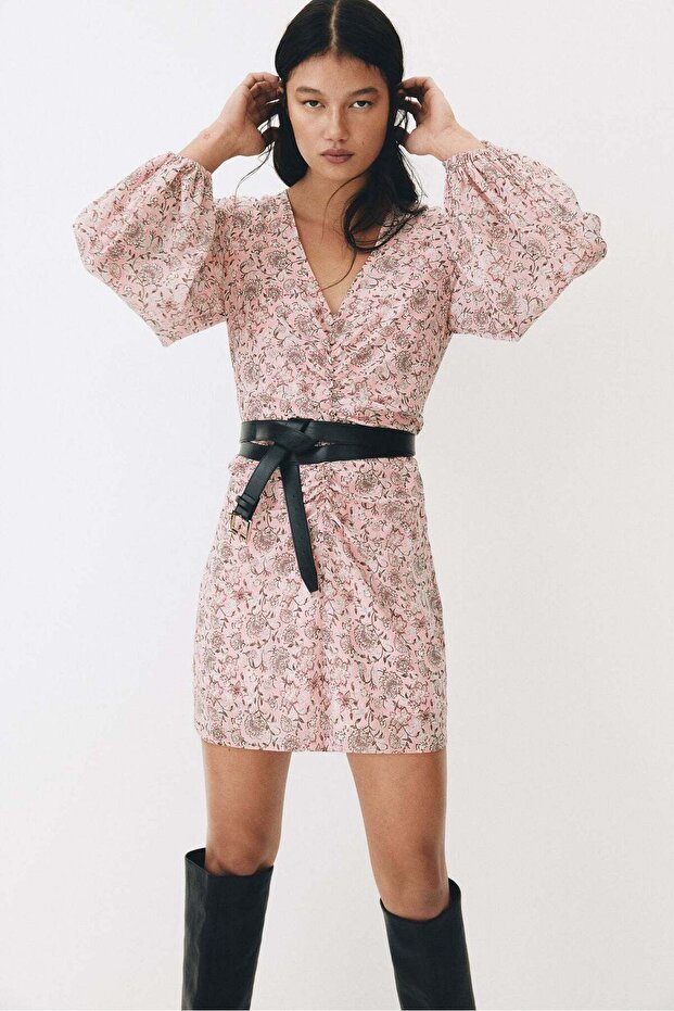Button-detail crinkled dress