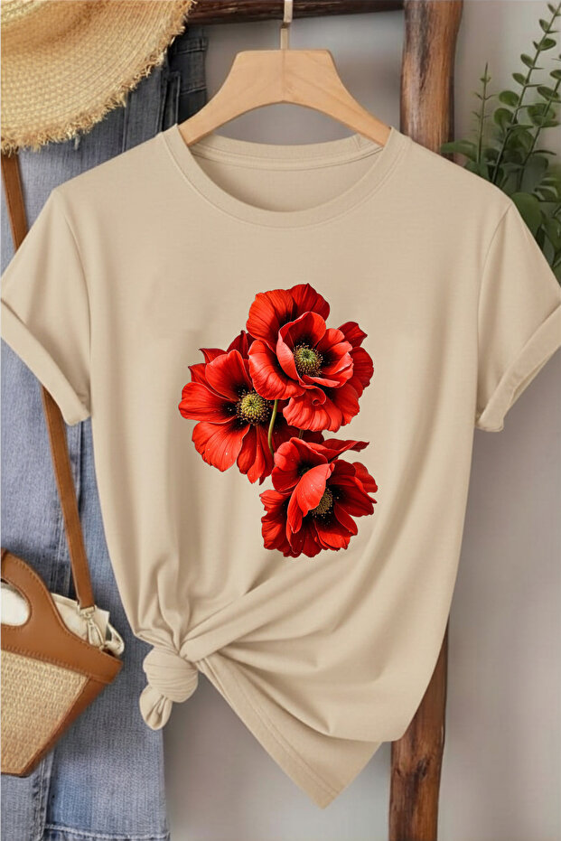 Women's T-Shirt with Poppy Flower Print