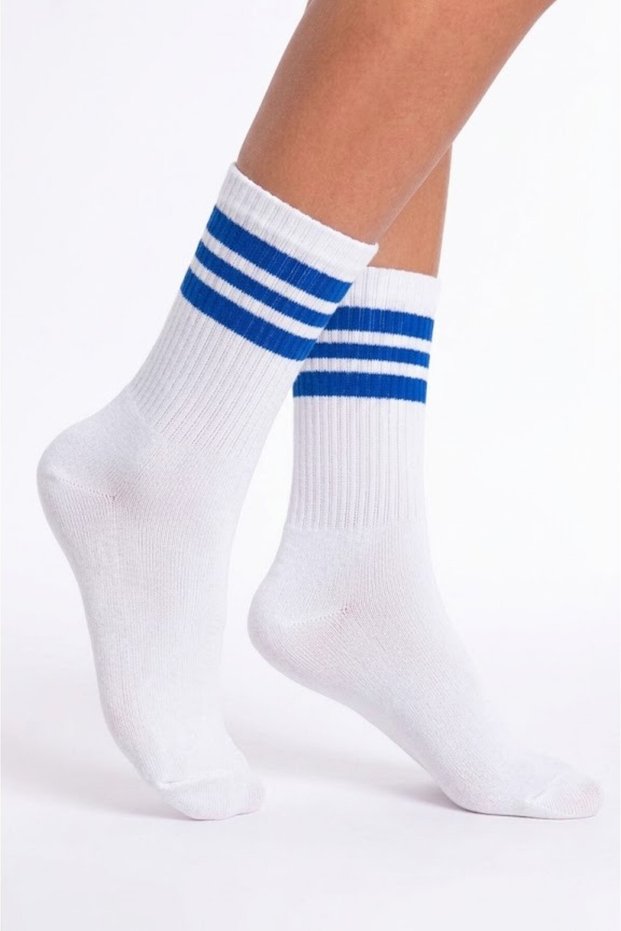 Striped Long Sports Socks White Women's Men's Youth Tennis Socks - Single