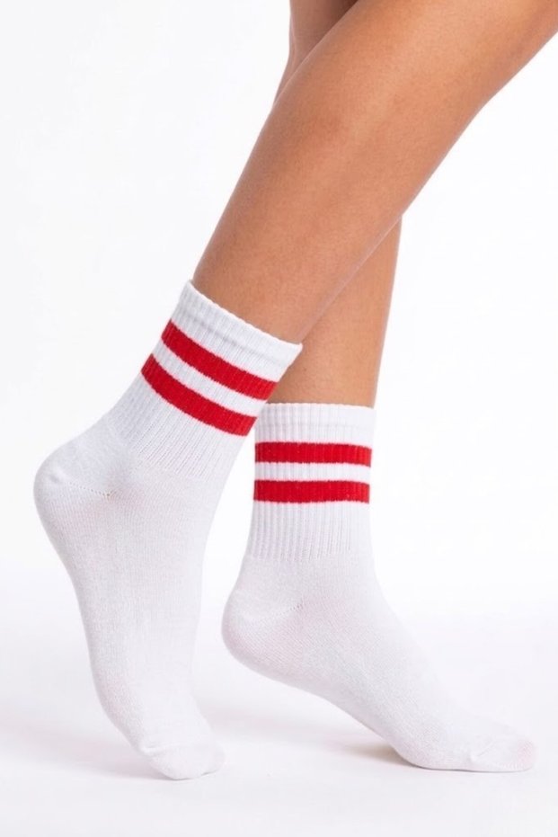 Red Striped White Men's Socks Unisex Youth Sports College Socks - Single