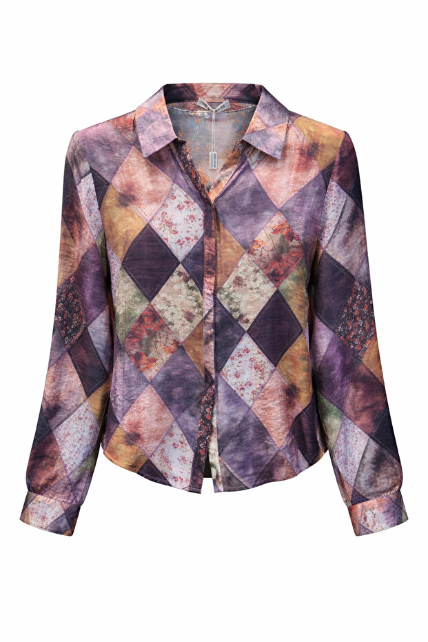 Multi Color Artistic Checkered Print Blouse