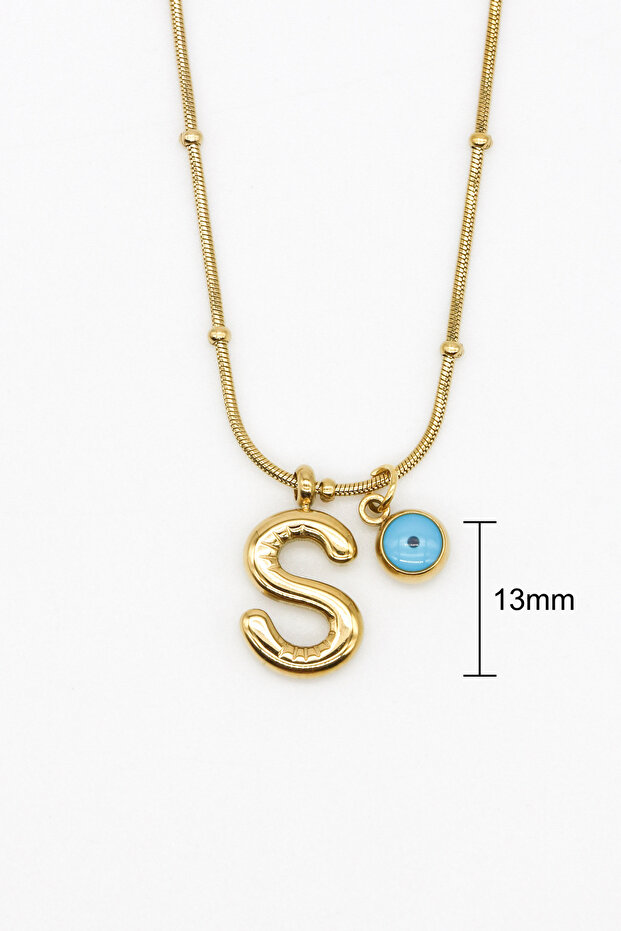 Steel Evil Eye Beaded Balloon Letter S Necklace