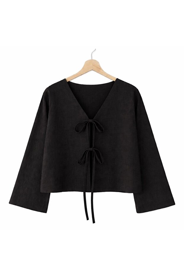 Tie-Front Kimono Shirt with 2 Ties