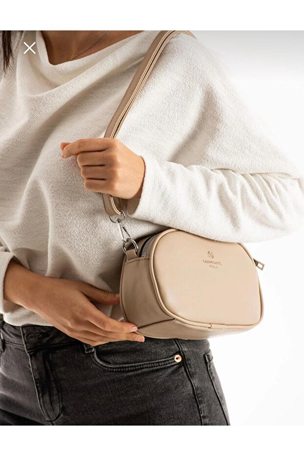 Women's Synthetic Leather Crossbody Bag with 2 Compartments