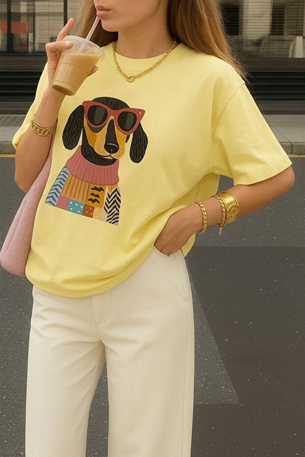 Cute Dog Printed T-Shirt Oversize Unisex T-Shirt 1Pv3