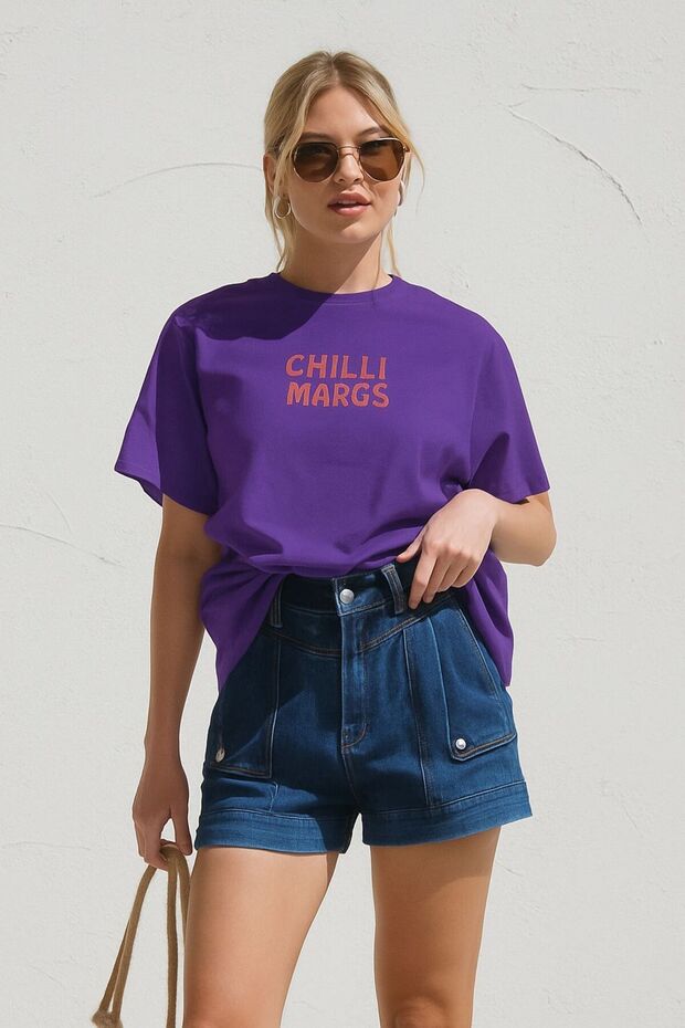 تي شيرت مطبوع عليه CHILLI MARGS تي شيرت كبير الحجم للجنسين 1PV2