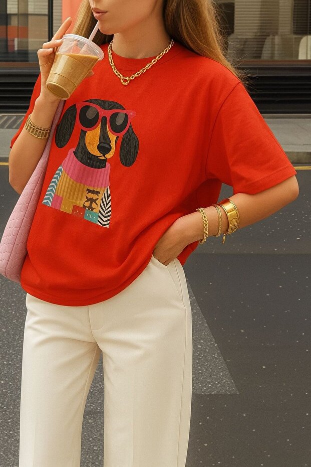Cute Dog Printed T-Shirt Oversize Unisex T-Shirt 1Pv3
