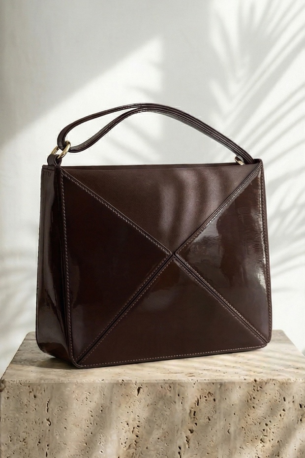 Folded Triangle Bitter Brown Hand and Shoulder Bag