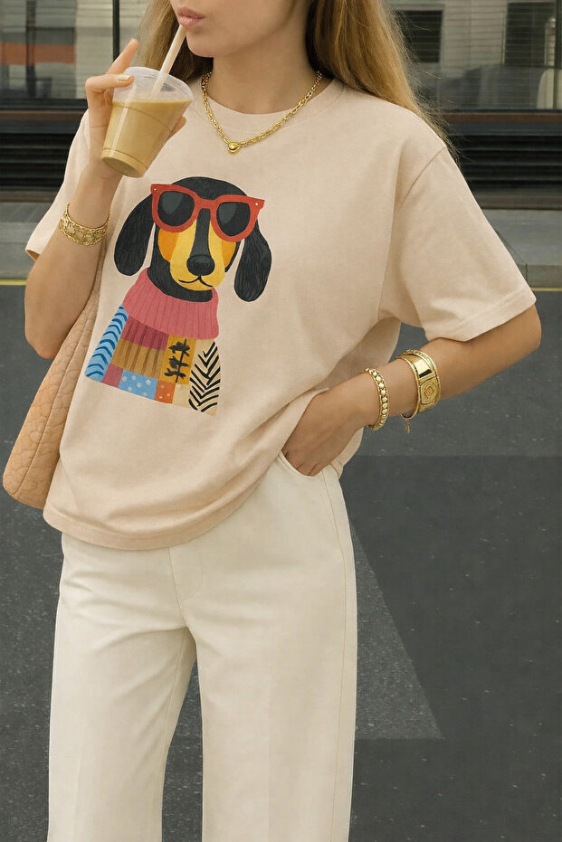 Cute Dog Printed T-Shirt Oversize Unisex T-Shirt 1Pv3