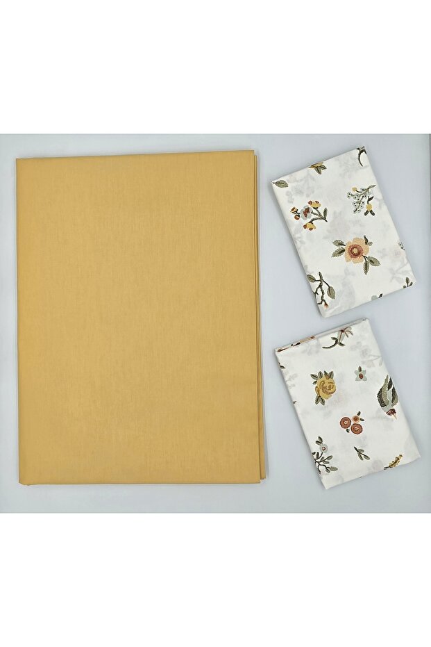100% Organic Cotton Fabric Solid Color (Without Elastic) Sheet+Combined Patterned Pillowcase***
