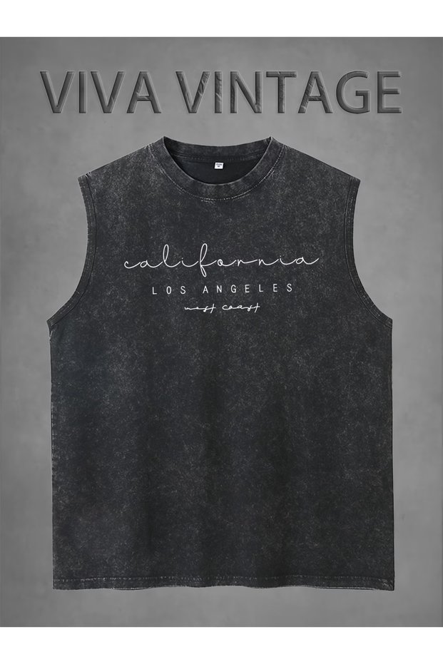 Vintage Acid Wash Boxy Fit Crew Neck Cotton Sleeveless Tank Top