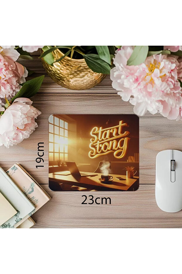لوحة ماوس بتصميم شروق الشمس من Start Strong - لوحة ماوس مطبوعة مستطيلة مستوردة مقاس 19 × 23 سم 2 مم