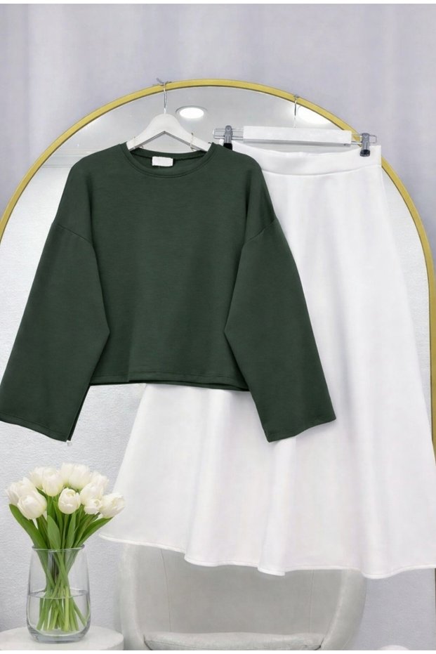 Women's Oy-So Blouse Puff Scuba Skirt Set -470