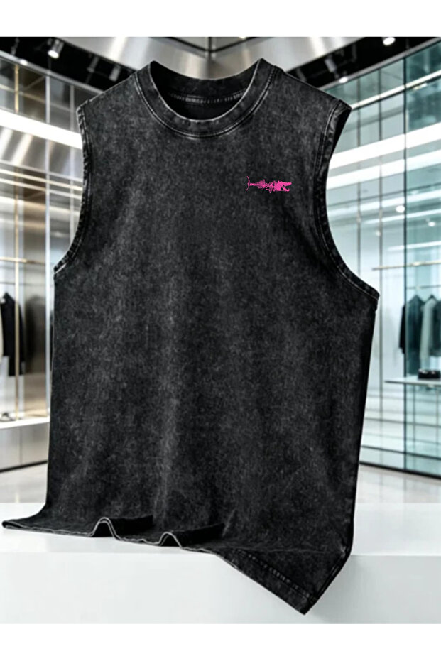 Anthracite Antique Washed Oversize Cut Sleeveless Men's T-Shirt