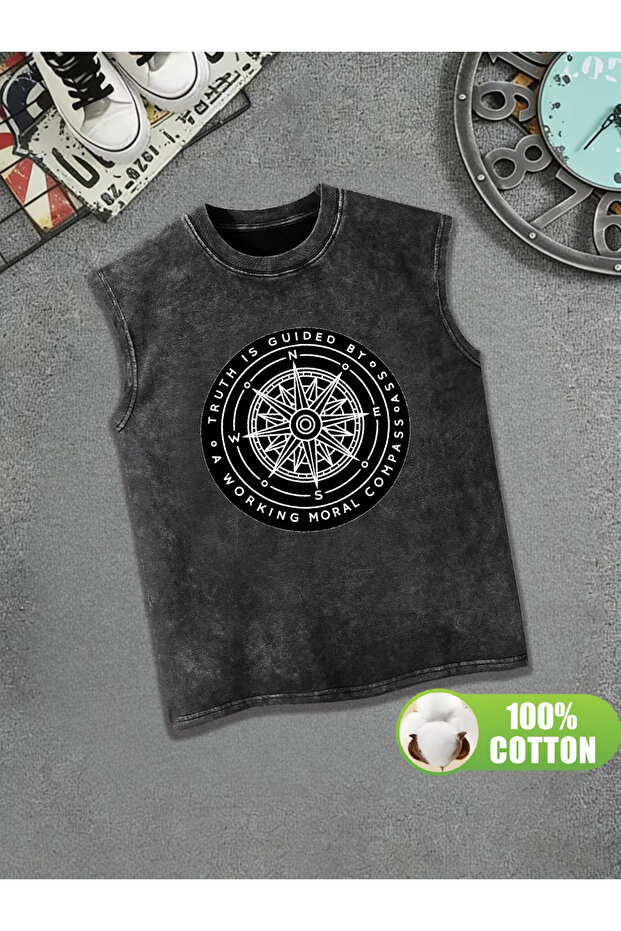 Vintage Acid Wash Boxy Fit Crew Neck Cotton Sleeveless Tank Top