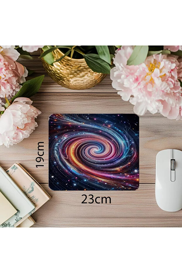 لوحة ماوس مطبوعة بنمط مجرة ملونة مليئة بالنجوم - مقاس 19 × 23 سم، مستطيلة الشكل مقاس 2 مم