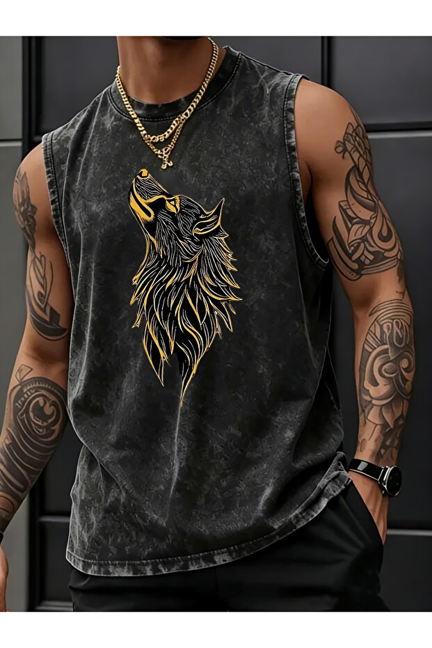 Anthracite Antique Washed Oversize Cut Sleeveless Men's T-Shirt