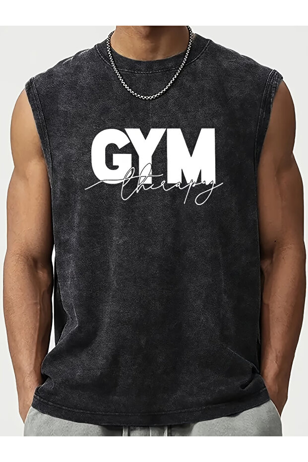 Anthracite Antique Washed Oversize Cut Sleeveless Men's T-Shirt