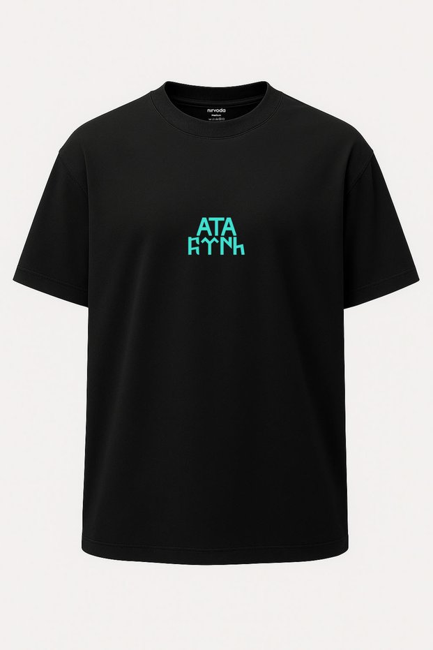Oversize Ata Göktürkçe Turkish Atatürk Written Printed T-Shirt - Wide Cut