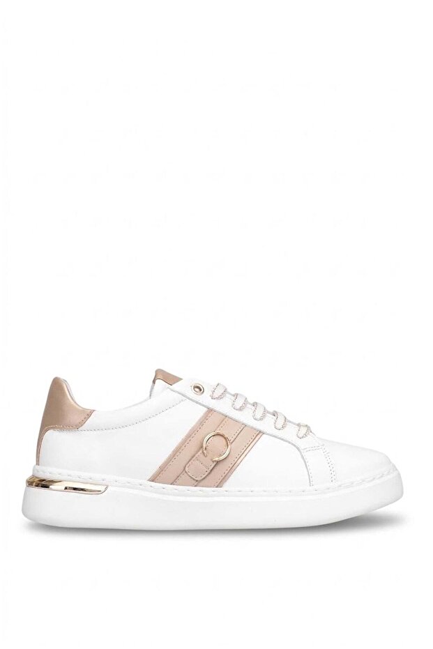 D26Ya-7075 Women's Genuine Leather Casual Shoes White - Gold