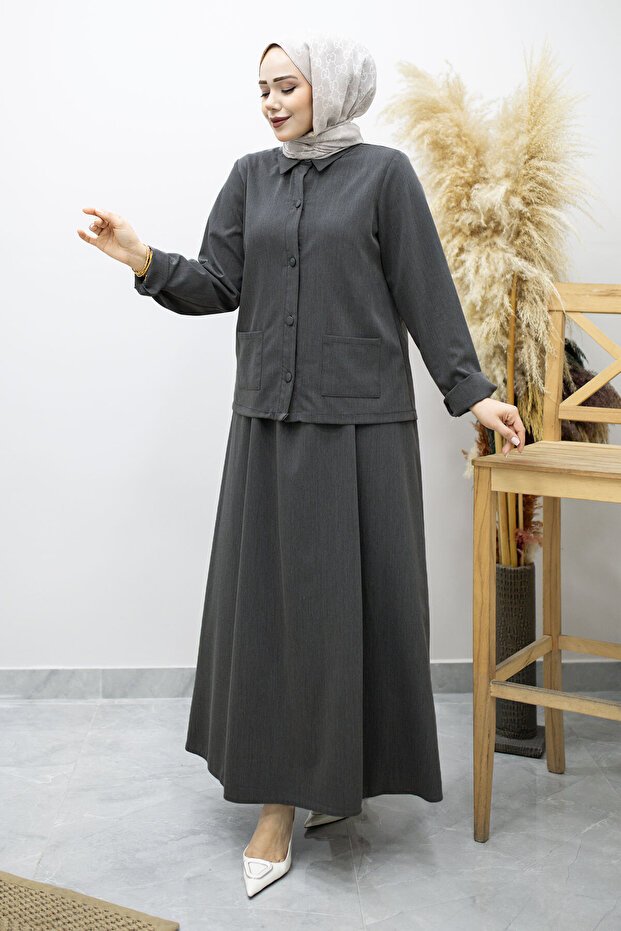 Shirt with Pockets and Skirt Set Tsd260158 Smoked
