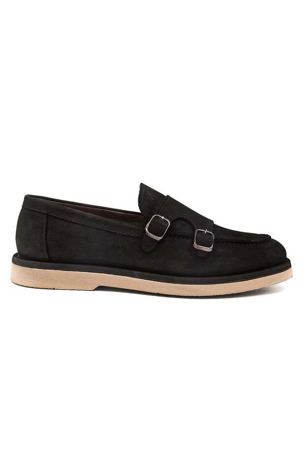 101 6Ym 4598 Double Buckle Men's Classic Shoes - Dark Brown Nubuck