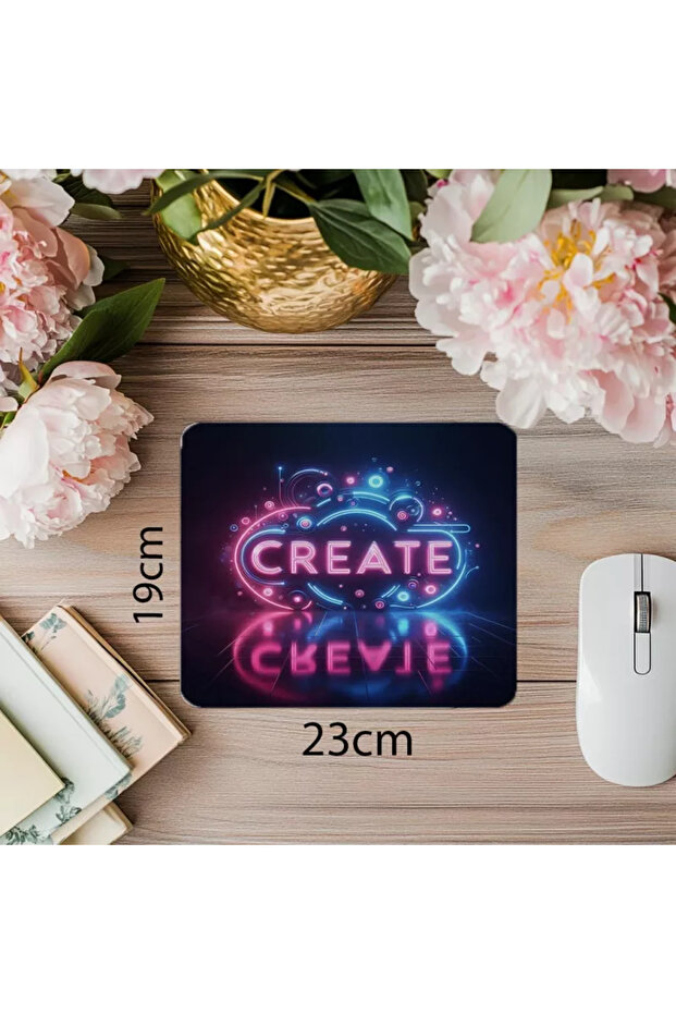 لوحة ماوس نيون لامعة مكتوبة - 19 × 23 سم 2 مم مستطيلة مطبوعة مستوردة