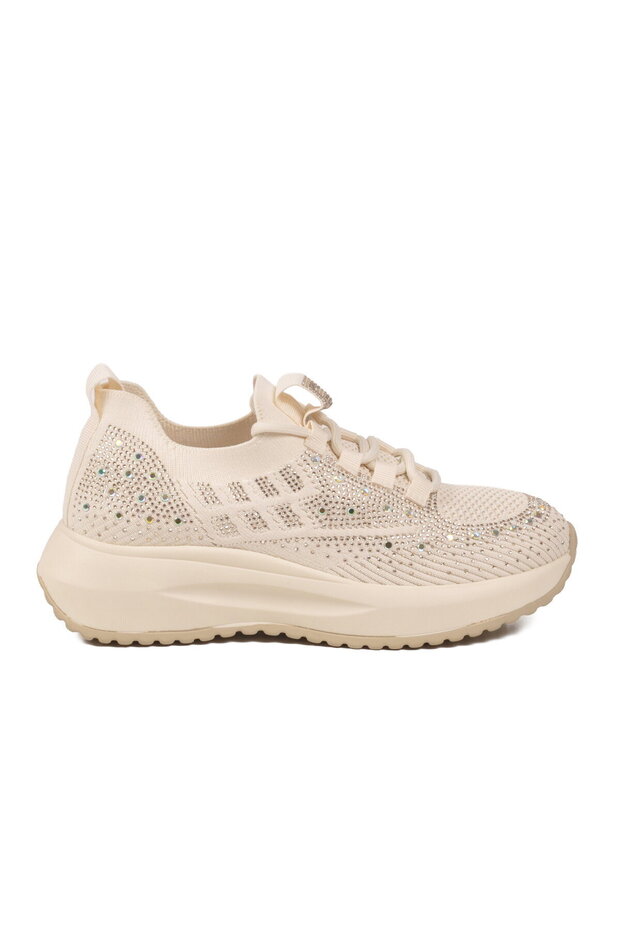 26Y301 Women's Stoned Textile Stretch Thick Sole Sports Shoes