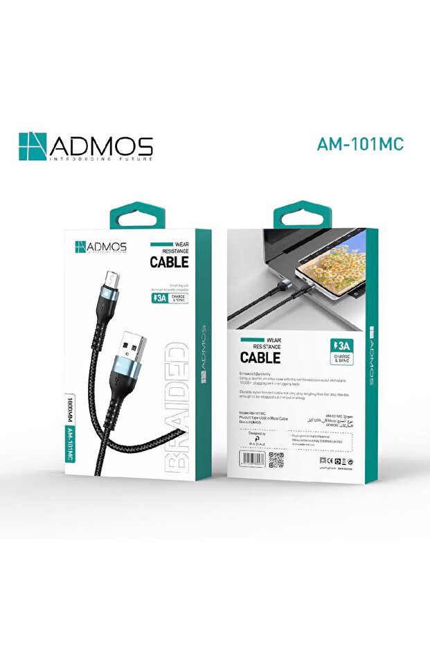 كابل USB إلى مايكرو AM-101MC مضفر ومقاوم للتآكل