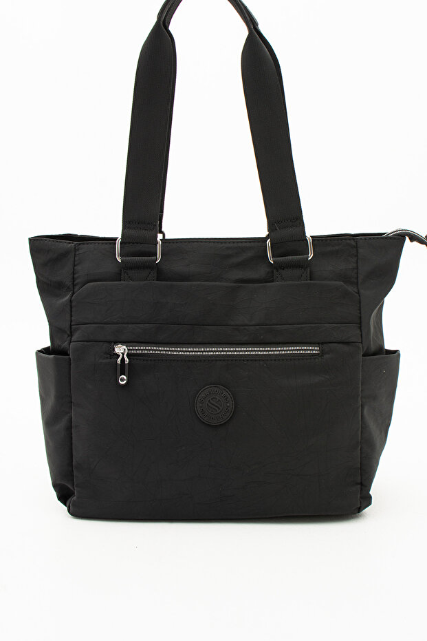 Women's Black Multi-Compartment Shoulder Bag Large Size Daily Use Parachute Fabric Waterproof