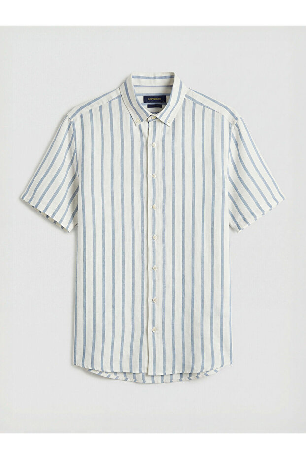 Giyçık Store Den Blue Regular Fit Striped Men's Shirt