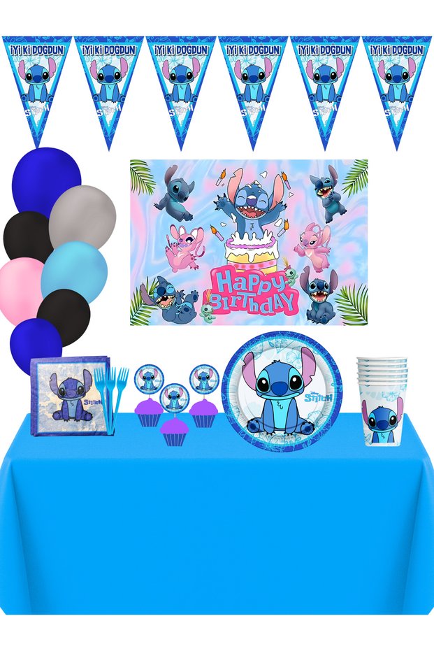 Stıc Lilo & Stiç Angel 8-Person Birthday Party Decoration Set with Banner