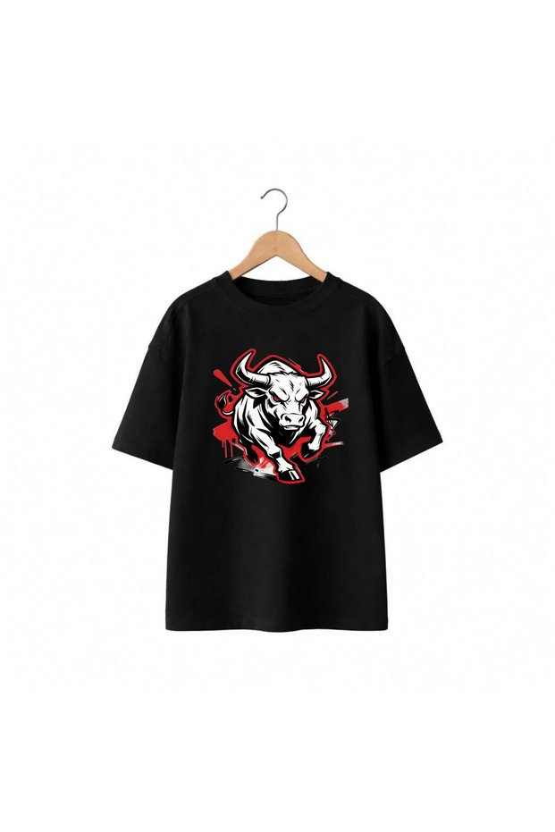 Running Bull Printed 100% Cotton Oversize Loose Regular Fit Crew Neck T-Shirt