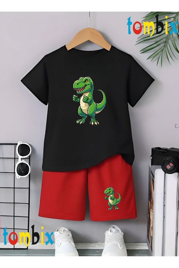 Single Dinosaur Printed T-Shirt Shorts Summer Children's Set