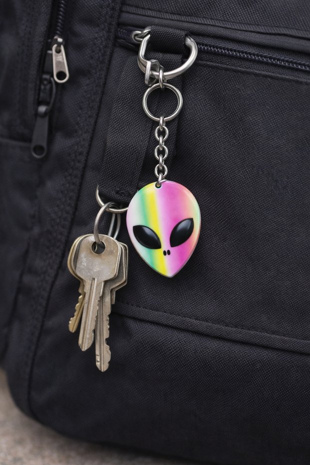 Rainbow Gradient Alien Head Plastic Keychain Unisex Colorful Model
