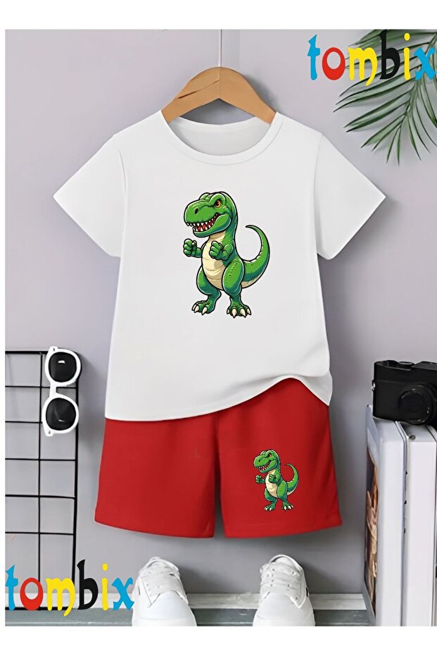 Single Dinosaur Printed T-Shirt Shorts Summer Children's Set