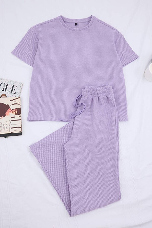 Lila Bel Bağlama Detaylı Waffle Örme Pijama Takımı THMAW26PT00050 - 6