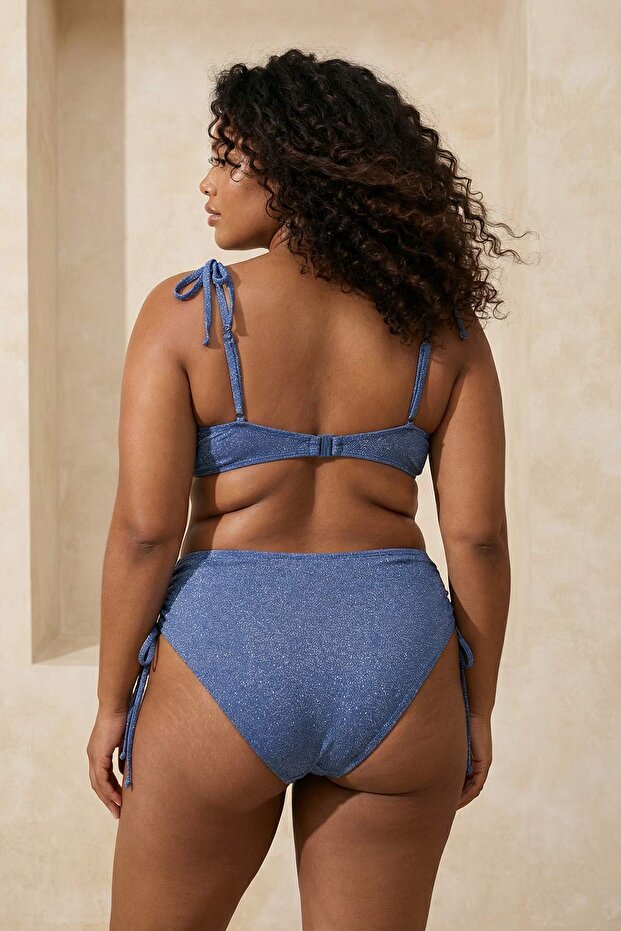 Batmayan Simli Indigo Yüksek Bel Büyük Beden Bikini Altı TBBSS26CR00006 - 3