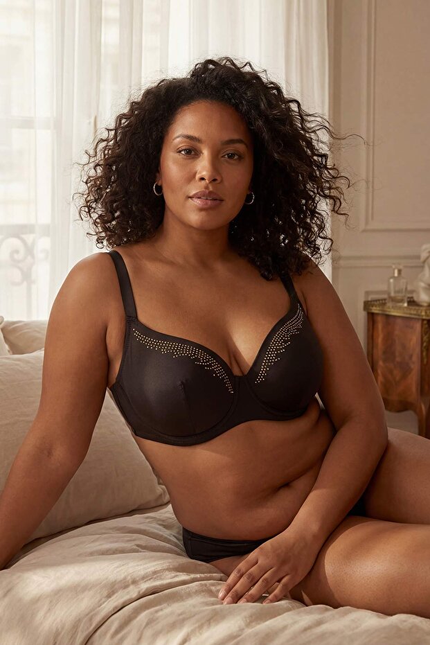 Brown Gold Stone Printed Covered Plus Size Bra Tbbss26Cw00001