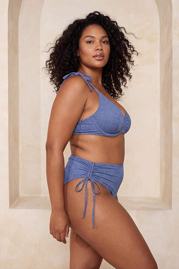 Batmayan Simli Indigo Yüksek Bel Büyük Beden Bikini Altı TBBSS26CR00006 - 1