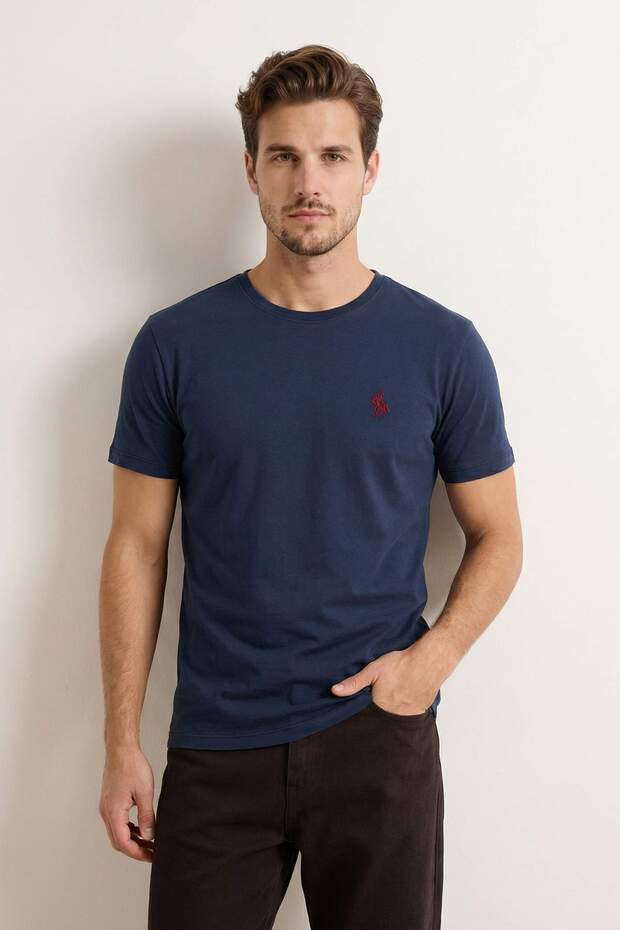 Lacivert-Beyaz Regular/Rahat Kesim 2'li Paket %100 Pamuk T-Shirt TMNSS26TS00023 - 2