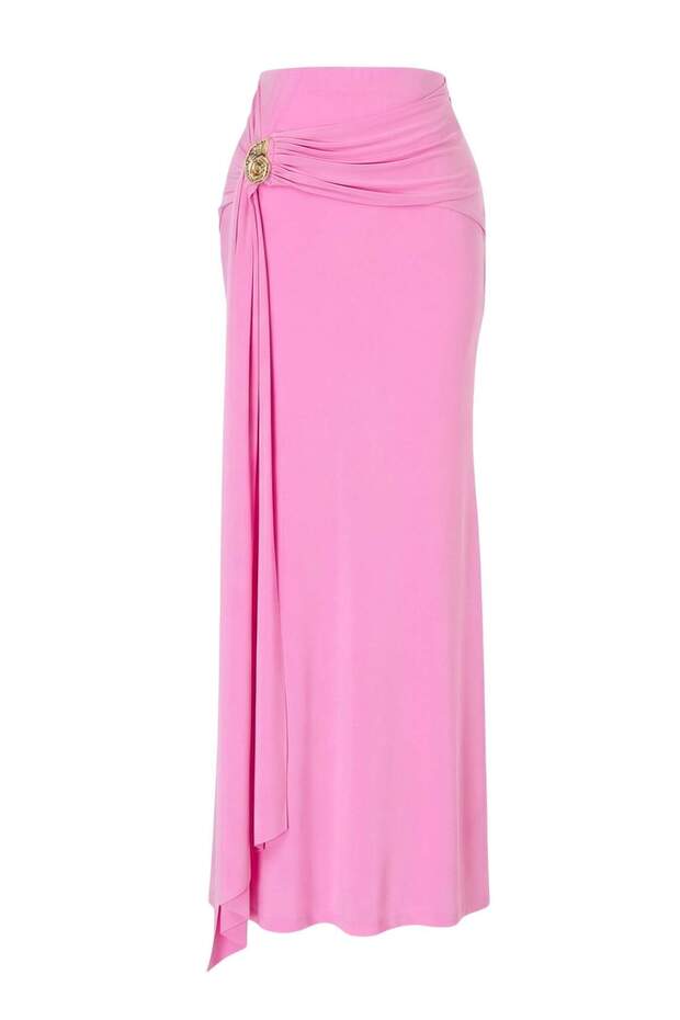 Pembe Düz Aksesuar Detaylı Maxi Örme Sandy Şık/Gece Etek TPRSS25ET00004 - 3