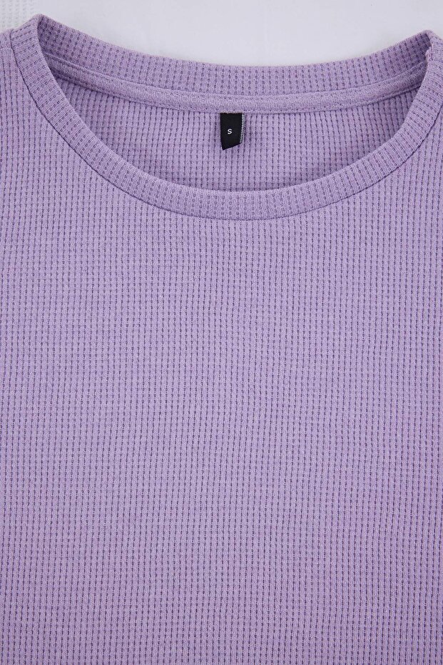 Lila Bel Bağlama Detaylı Waffle Örme Pijama Takımı THMAW26PT00050 - 7