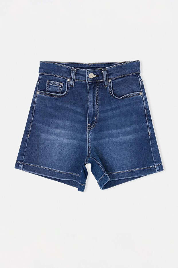 Mavi Yüksek Bel Az Esnek City Boy Denim Şort TWOSS26SR00103 - 5